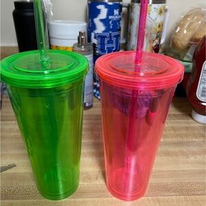 Vibrant Green and Pink Tumbler Set
